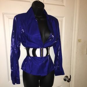 Royal Blue Button Down Blouse #size S/M with belt